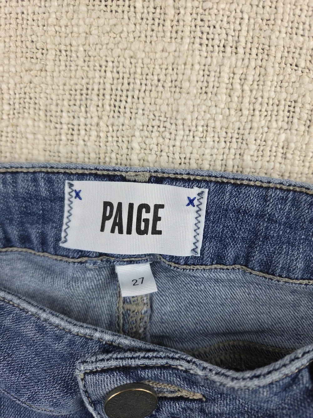 PAIGE Blue Distressed Cuffed Denim Shorts